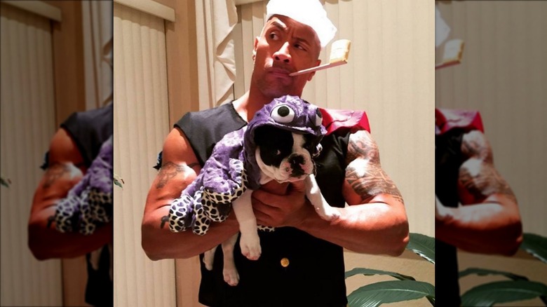 The Rock and Hobbs in costume