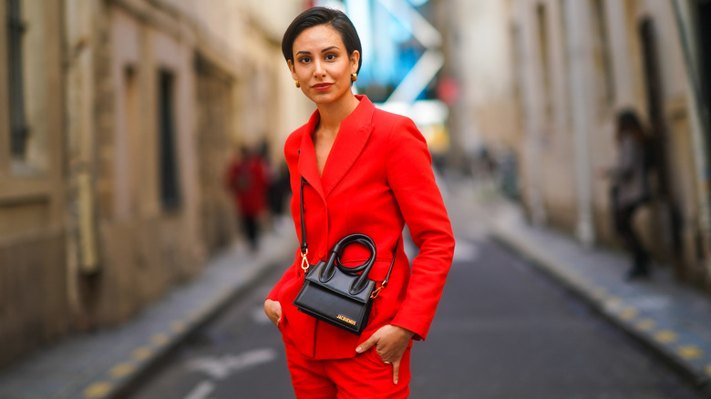 Woman in red jacket