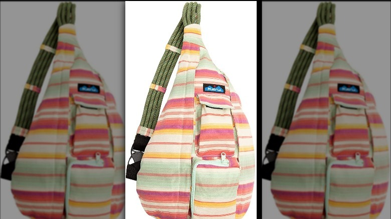 pink-striped cotton rope sling bag