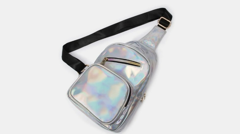 Silver iridescent crossbody backpack