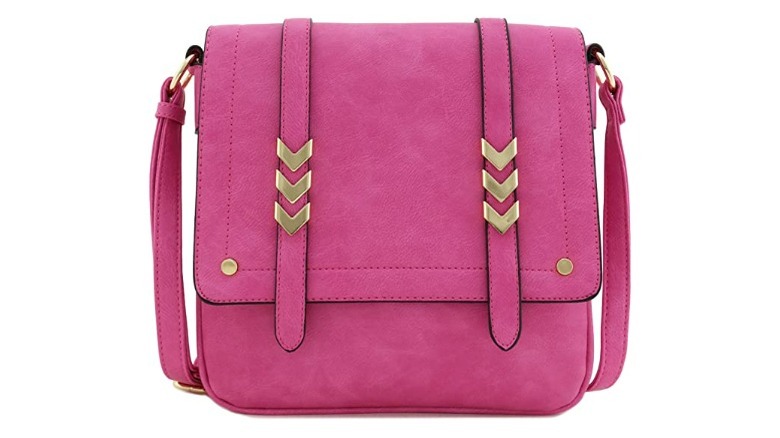 Pink handbag with gold accents