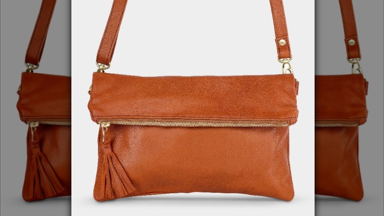 Brown leather crossbody handbag