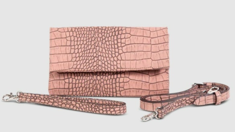 Small pink crocodile print handbag