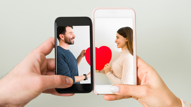 Two smartphones illustrating a love match