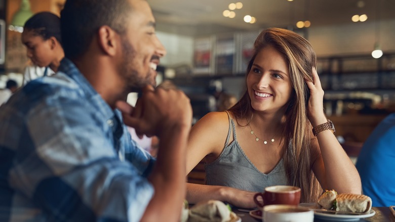 Happy couple on cafe date