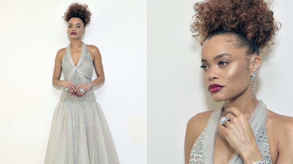 Andra Day in a light silver dress