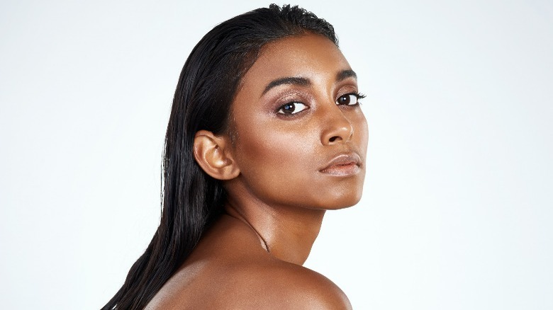 woman with dewy skin