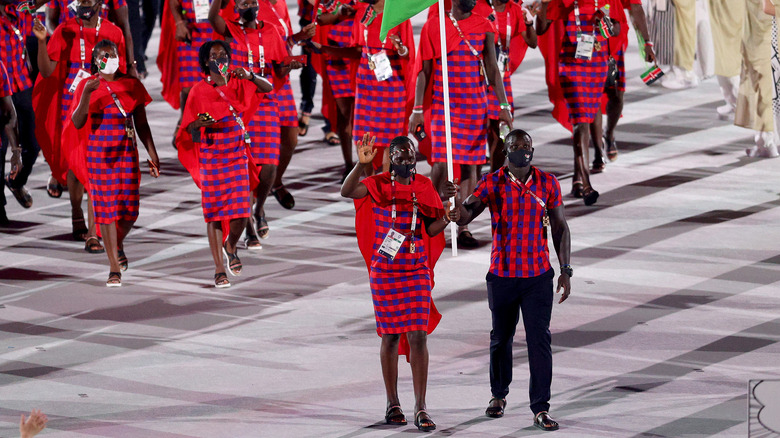 Kenyan Olympic athletes during 2021 opening ceremony