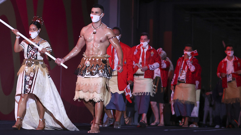 Tonga Olympic athletes during 2021 opening ceremony