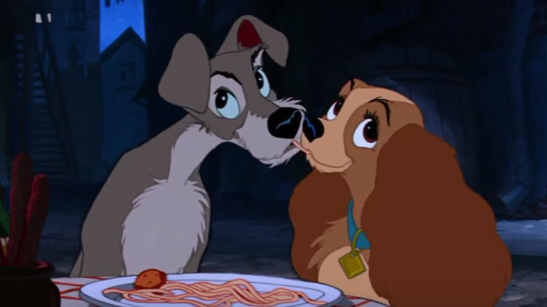 Kiss scene from Lady and the Tramp