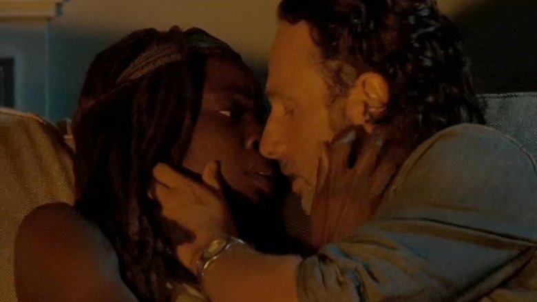 Michonne and Rick Grimes kiss on The Walking Dead