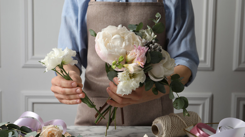 Florist creating an arrangement