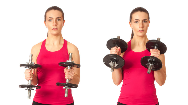 Woman with dumbbells