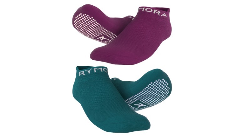 teal and purple yoga socks 