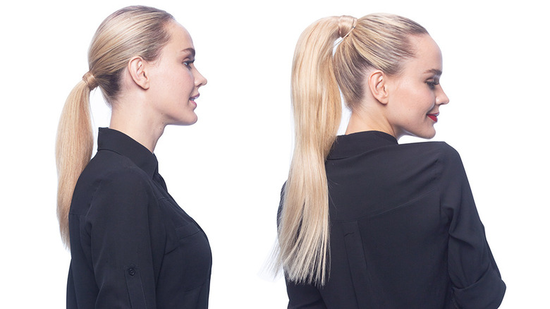 Pony tail extension in blond hair