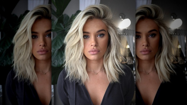 platinum blonde side swept haircut