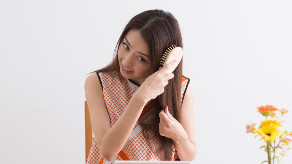 brushing hair