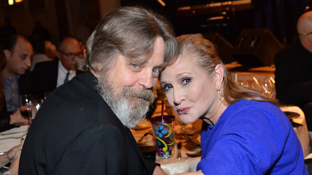 Mark Hamill and Carrie Fisher, who had an unscripted kiss in The Last Jedi