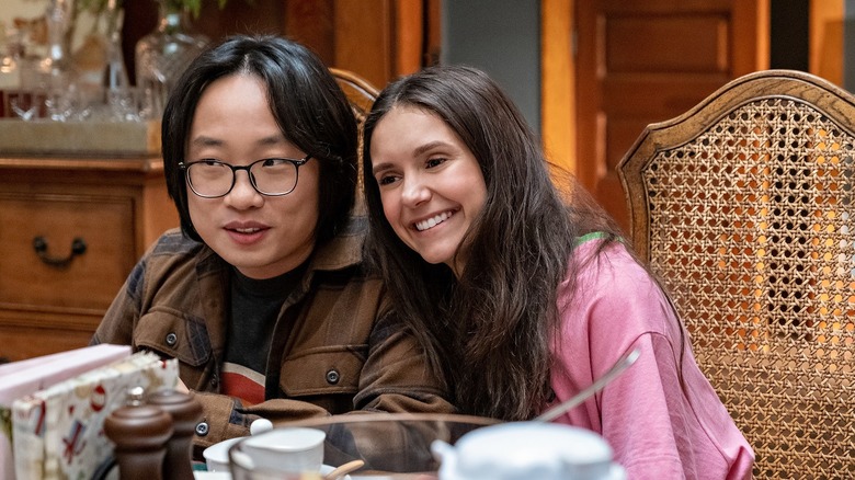 Nina Dobrev and Jimmy O. Yang smiling