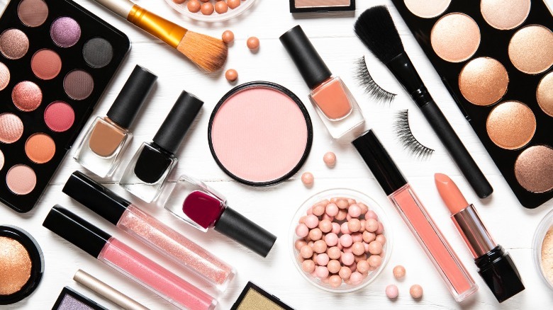 Assortment of makeup products