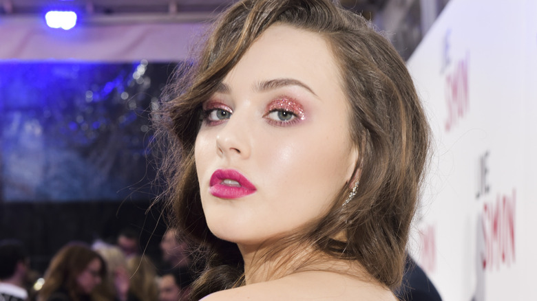 Katherine Langford showing off the 2020 makeup trend of glitter