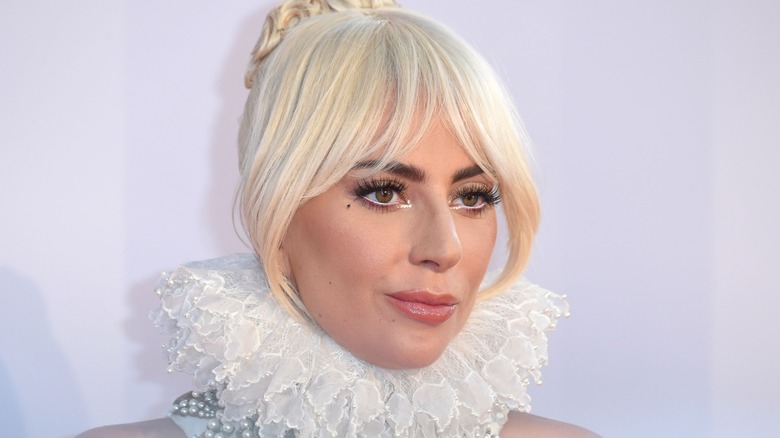Lady Gaga showing off the 2020 makeup trend of white eyeliner