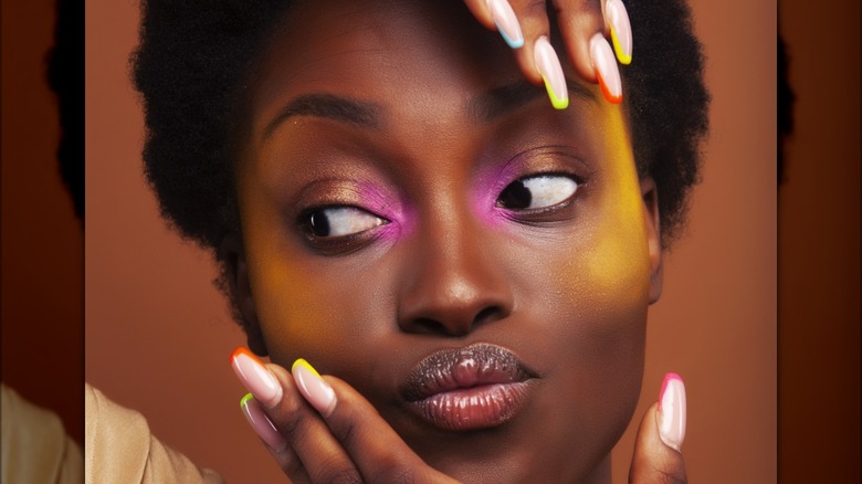 A model with colorful nails