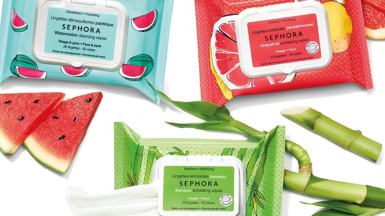 Cleansing & Exfoliating Wipes in three scents: watermelon, grapefruit, and bamboo