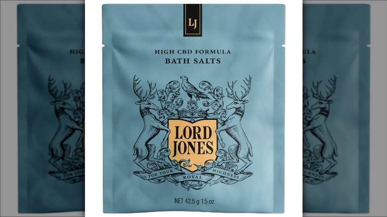 Blue packet of Lord Jones Mini High CBD Formula Bath Salts