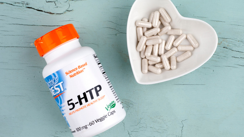 A bottle of 5-HTP supplements