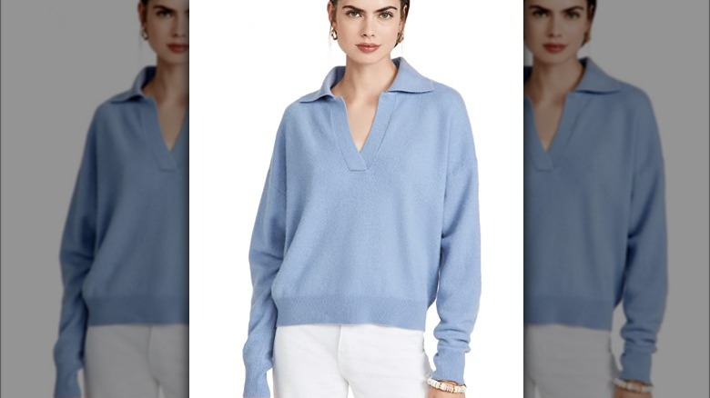 Pale blue collared cashmere sweater