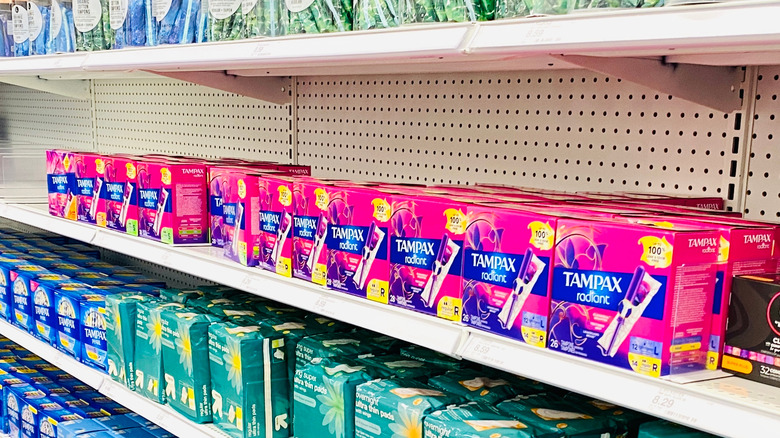 tampax radiant tampons on shelf