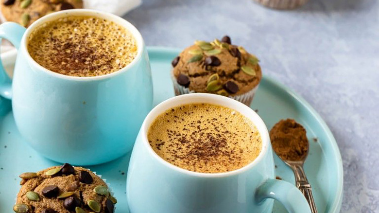 vegan pumpkin spice lattes with muffins