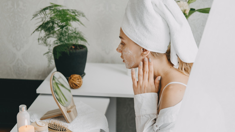 woman pampering herself