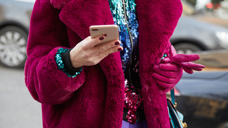 fuchsia faux fur coat street style