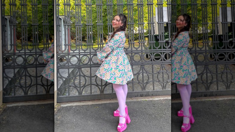 Woman wearing patterned dress