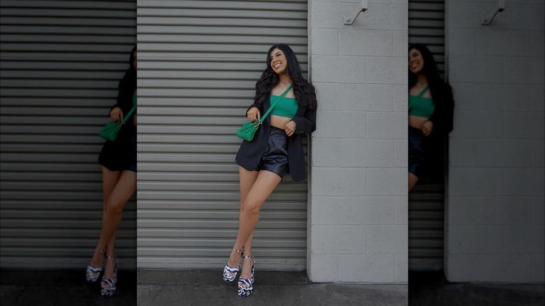 @bymelissxo leaning against wall in zebra platforms