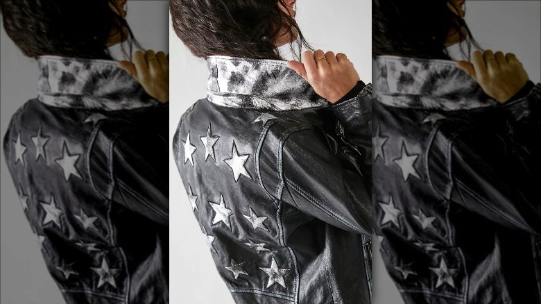 Free People model wears star-studded moto jacket