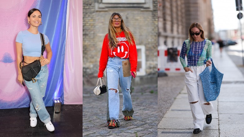 Three looks with ripped jeans