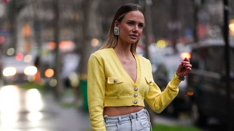 Woman wearing cardigan