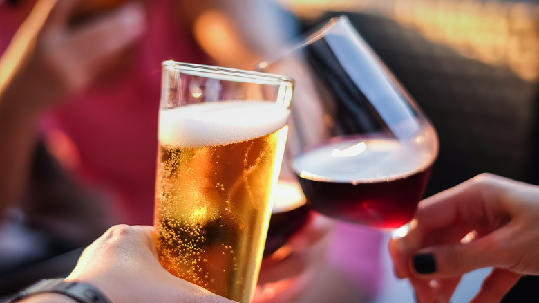 Wine and beer glasses. 