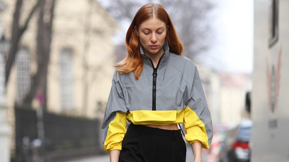 gray and yellow crop jacket