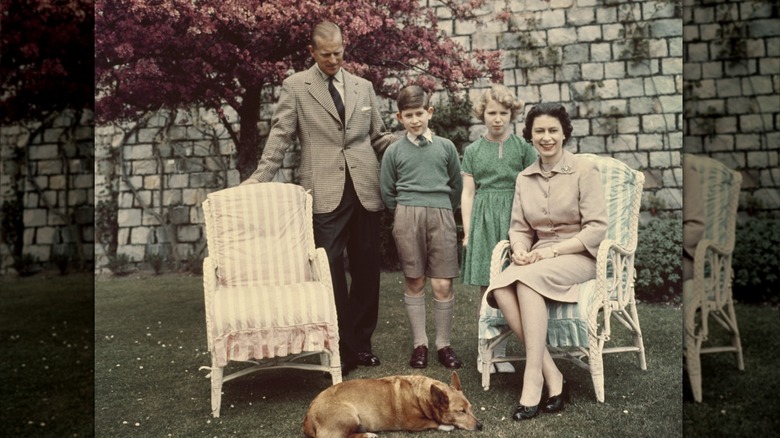 Prince Philip, King Charles III, Princess Anne, and Queen Elizabeth II