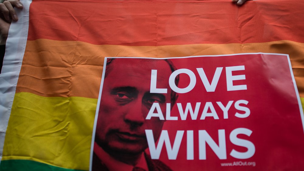 Protest flag against Putin's anti-gay policies
