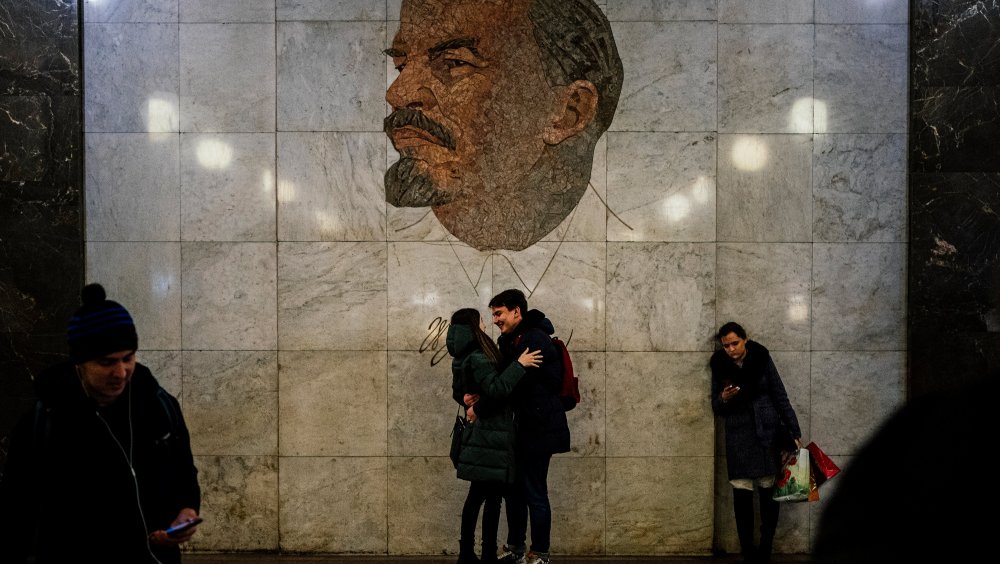 Russian couple at Lenin's tomb