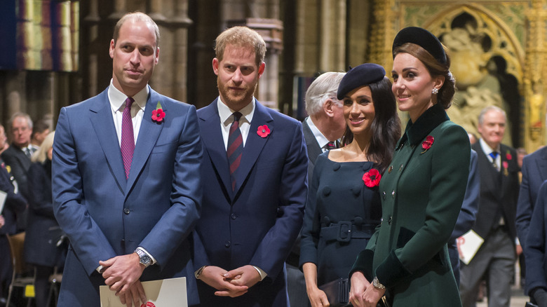 William, Harry, Meghan, and Katherine at event