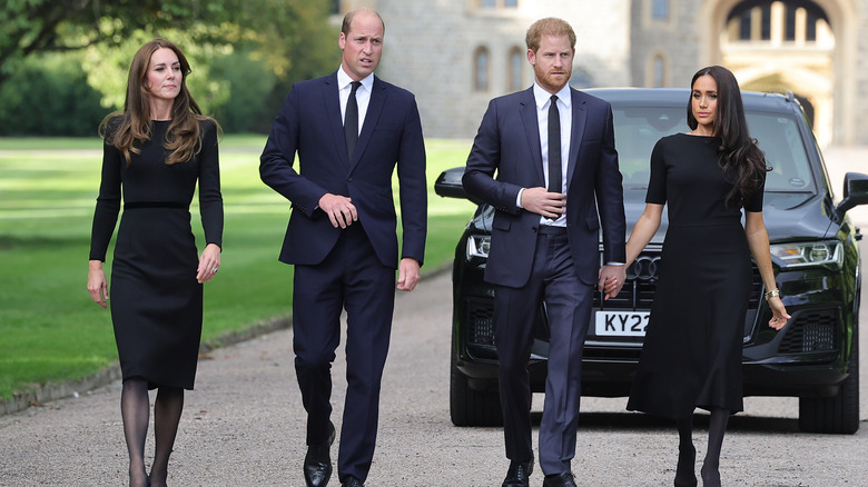 Catherine, William, Harry, and Meghan walking