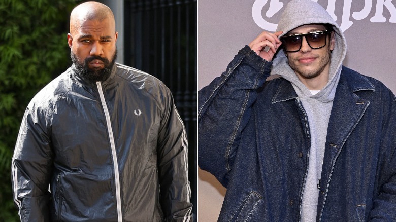 A split image of Kanye West and Pete Davidson