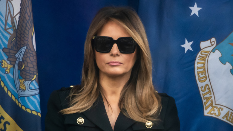 Melania Trump black sunglasses serious