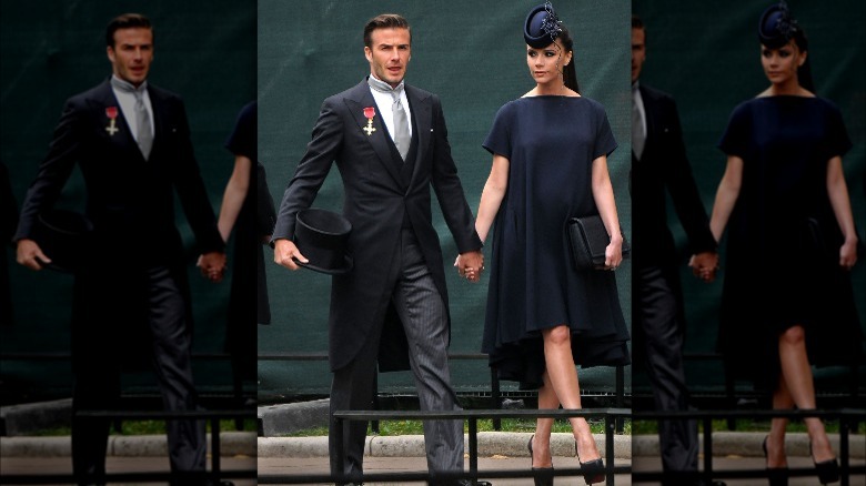 David and Victoria Beckham at an event, walking